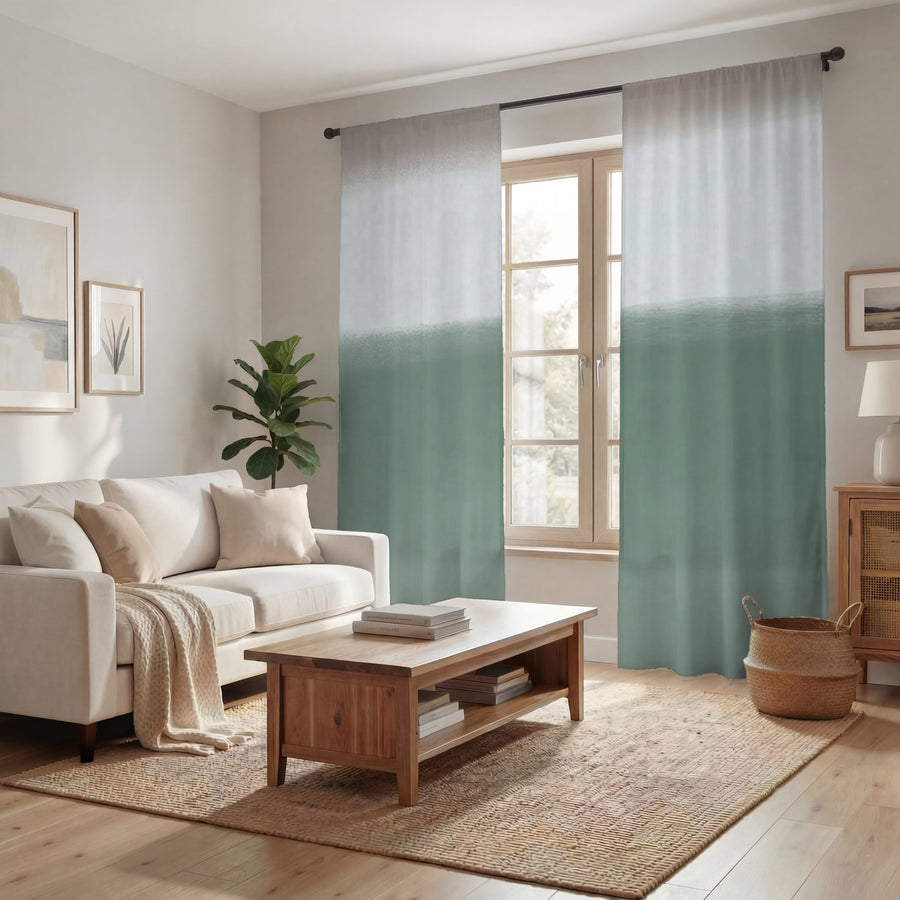 Green Horizontal Gradient Field Pattern Window Curtains