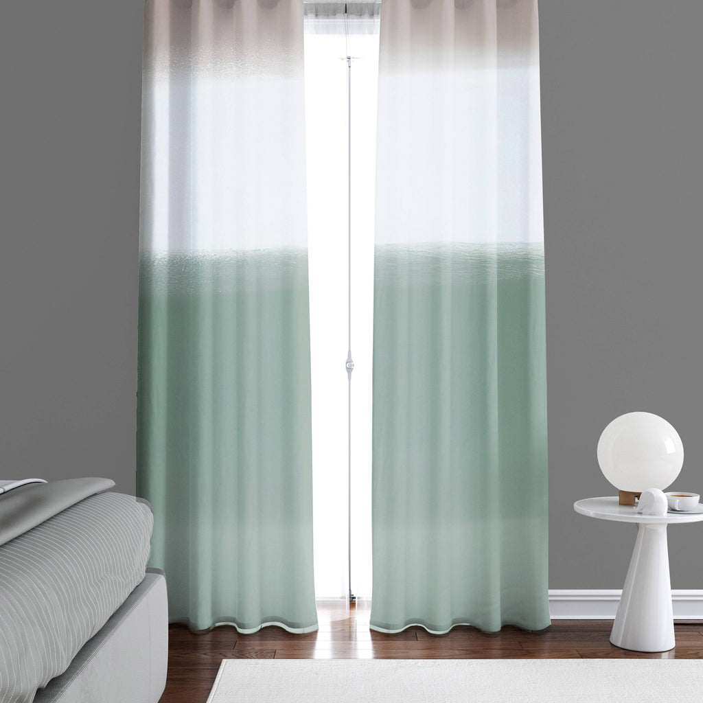 Striped Window Curtains - Brown, White and Green Watercolor Styly - Deja Blue Studios