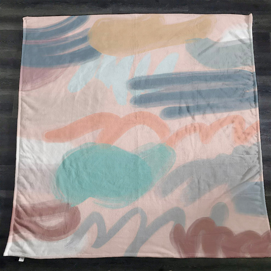 Multicolor Abstract Brushstroke Pattern Fleece Sherpa Blanket