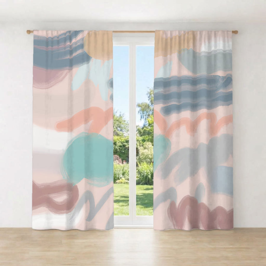 Multicolor Abstract Brushstroke Pattern Window Curtains