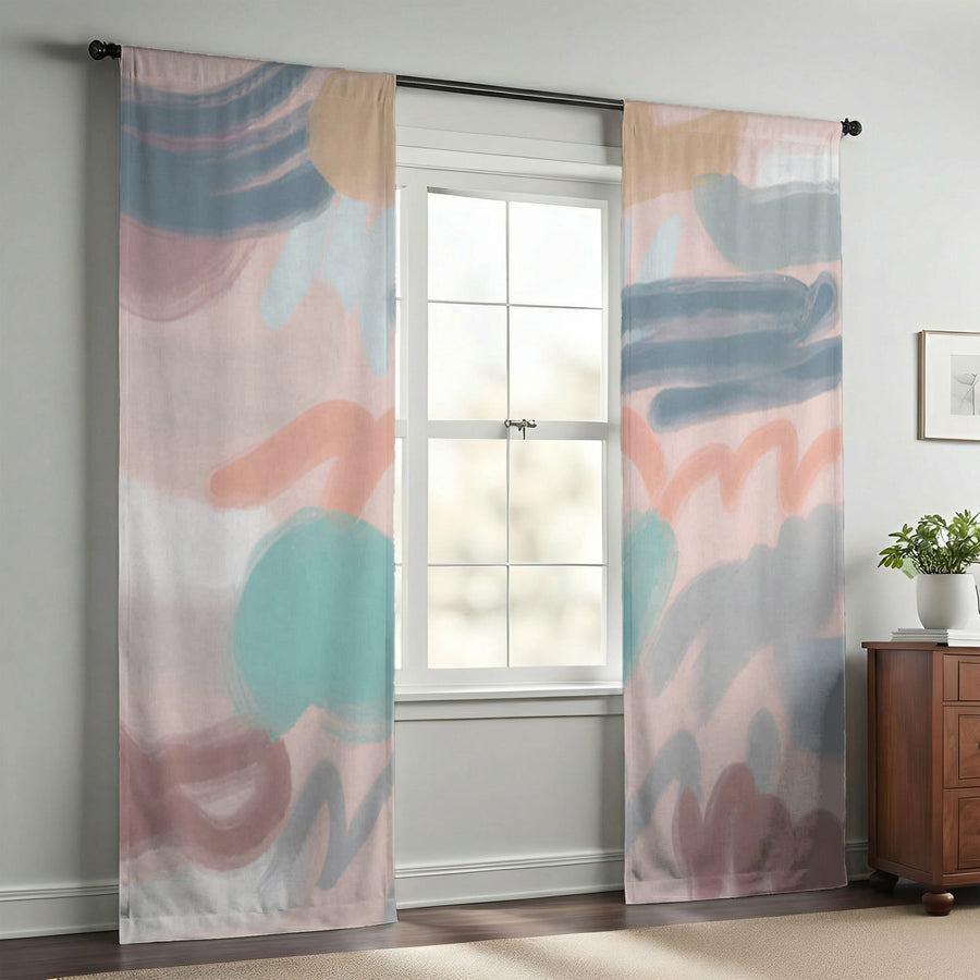 Multicolor Abstract Brushstroke Pattern Window Curtains