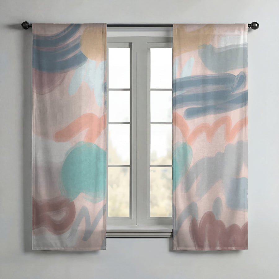 Multicolor Abstract Brushstroke Pattern Window Curtains