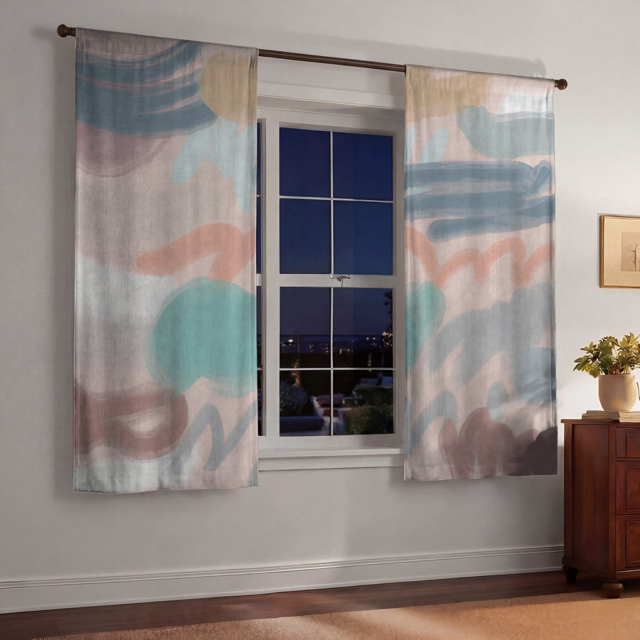 Multicolor Abstract Brushstroke Pattern Window Curtains