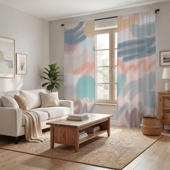 Multicolor Abstract Brushstroke Pattern Window Curtains