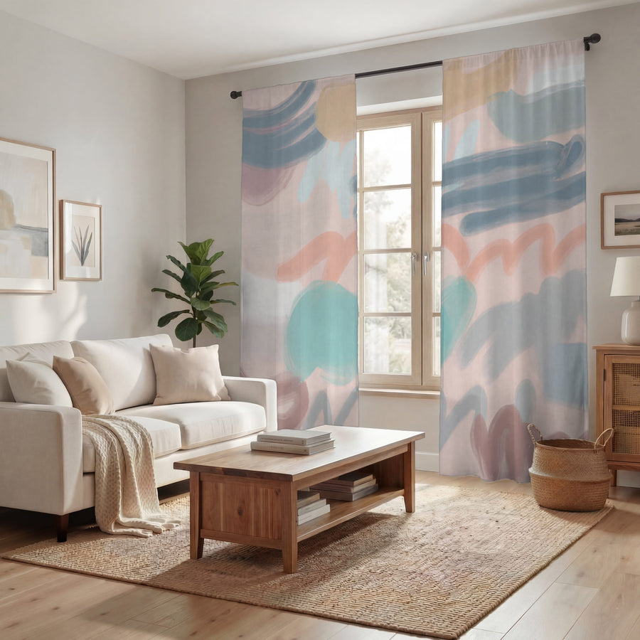 Multicolor Abstract Brushstroke Pattern Window Curtains