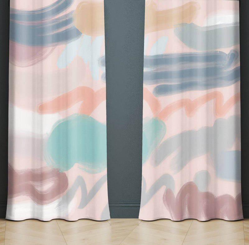 Whimsical Window Curtains - Multi Color Abstract Squiggles - Deja Blue Studios
