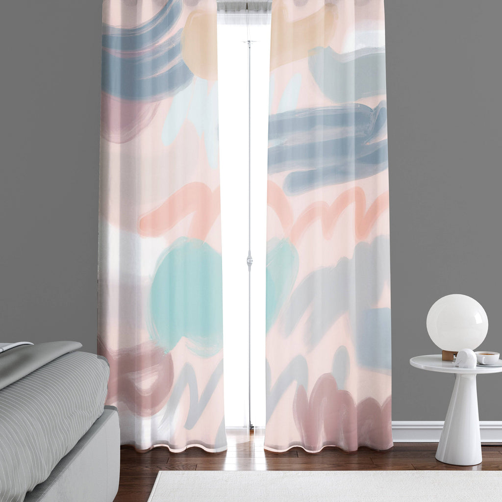 Whimsical Window Curtains - Multi Color Abstract Squiggles - Deja Blue Studios