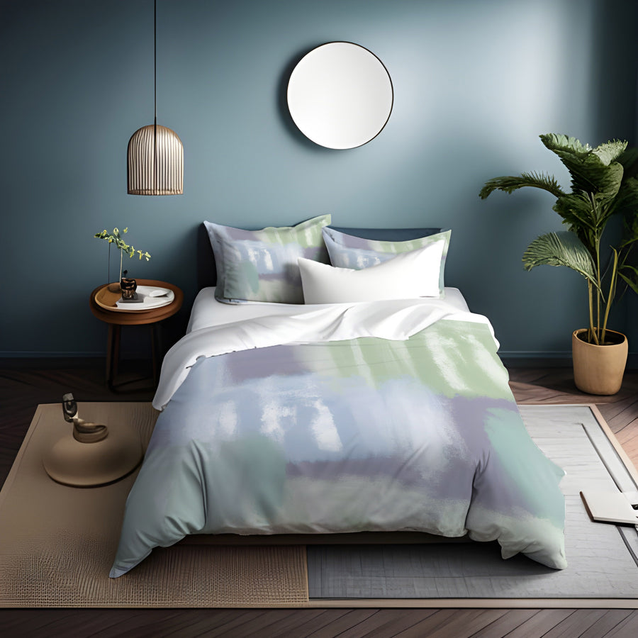 Soft Blue and Green Abstract Texture Pattern Duvet Cover