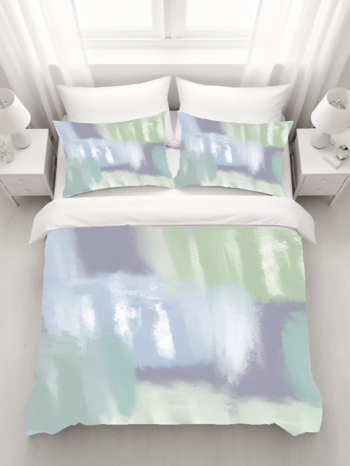 Soft Blue and Green Abstract Texture Pattern Duvet Cover