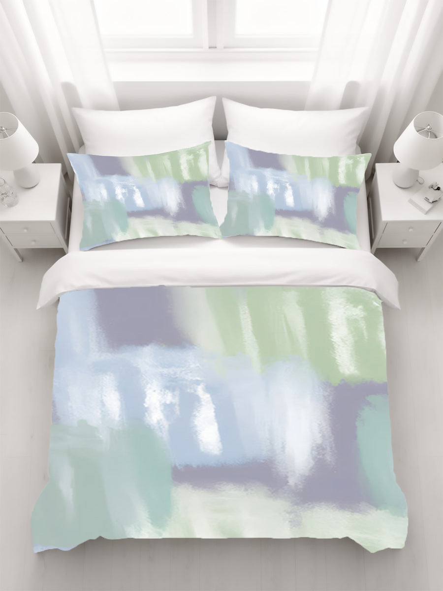 Soft Blue and Green Abstract Texture Pattern Duvet Cover