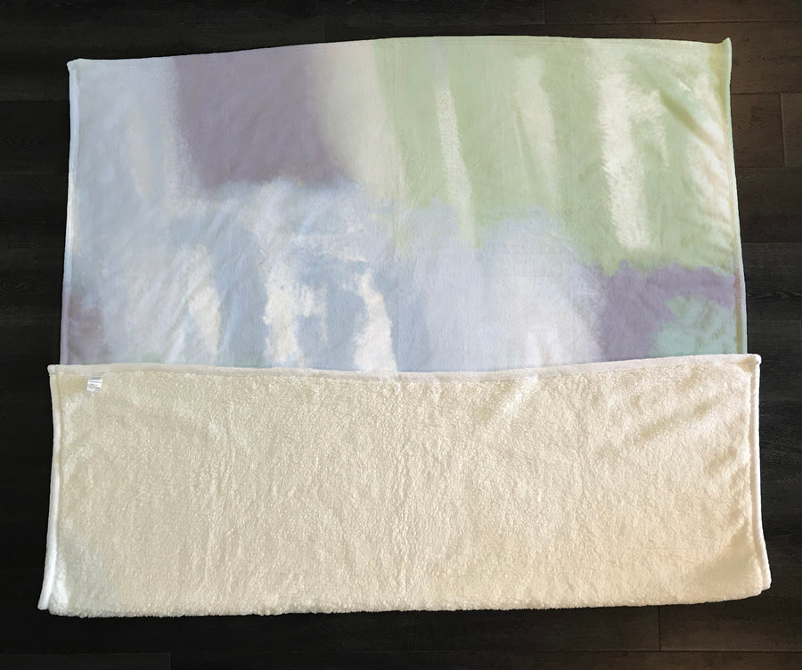 Soft Blue and Green Abstract Texture Pattern Fleece Sherpa Blanket