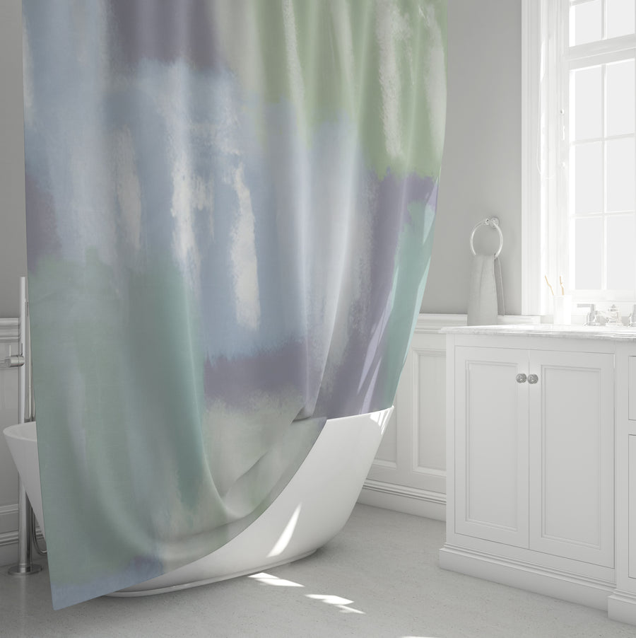 Soft Blue and Green Abstract Texture Pattern Shower Curtain