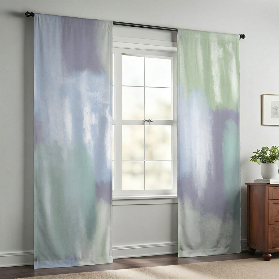 Soft Blue and Green Abstract Texture Pattern Window Curtains