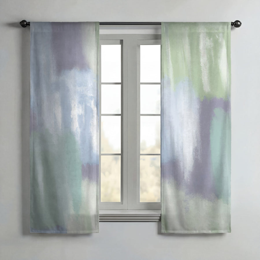 Soft Blue and Green Abstract Texture Pattern Window Curtains