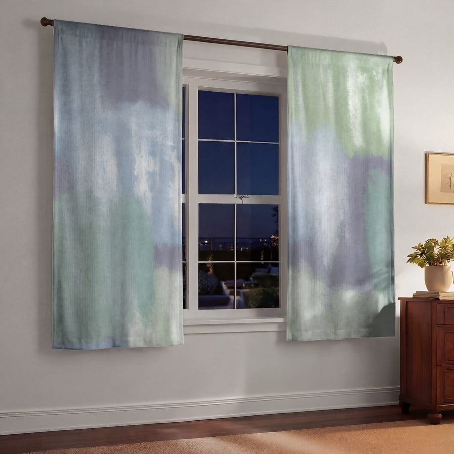 Soft Blue and Green Abstract Texture Pattern Window Curtains