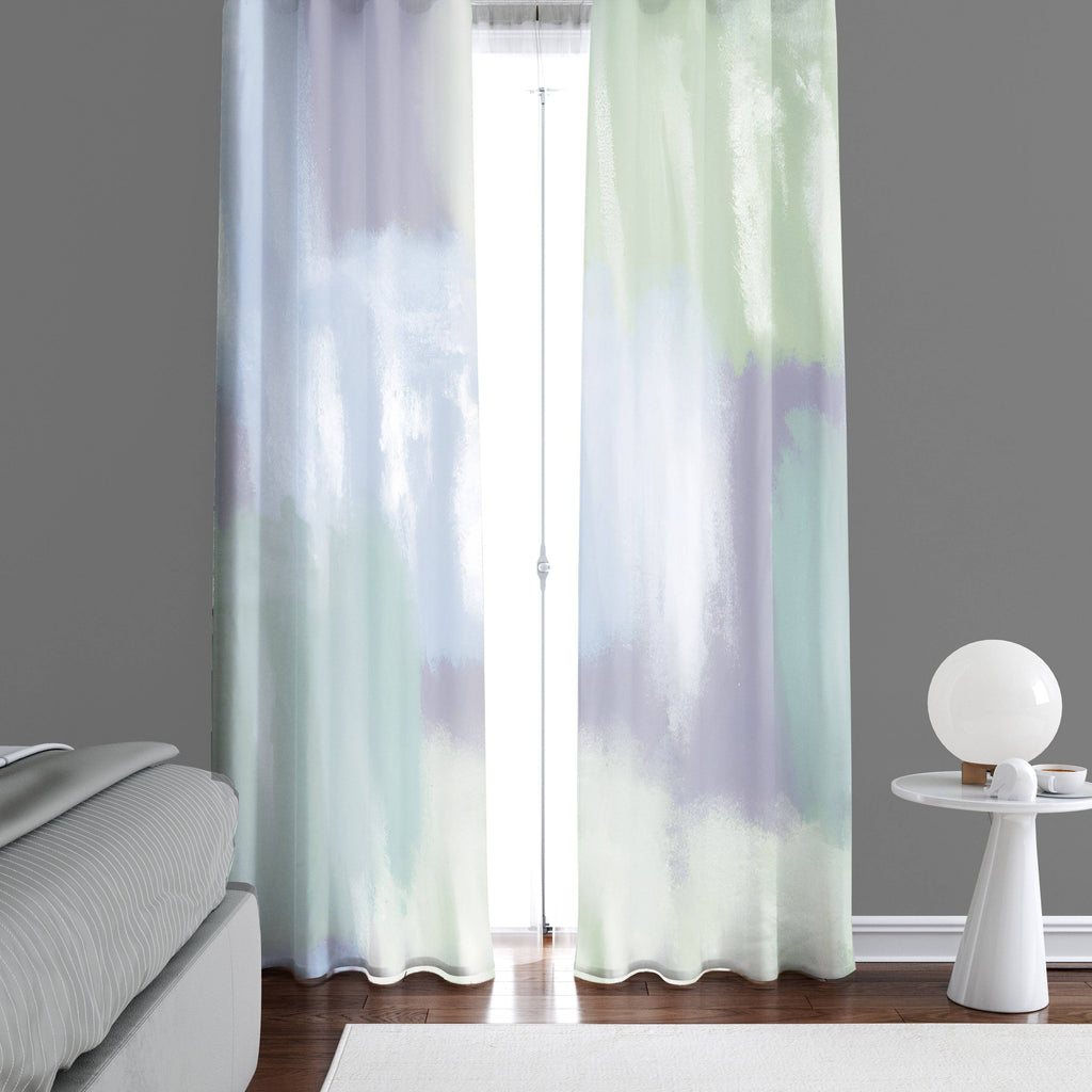Abstract Window Curtains - Blue and Green Calming Abstract Blocks - Deja Blue Studios