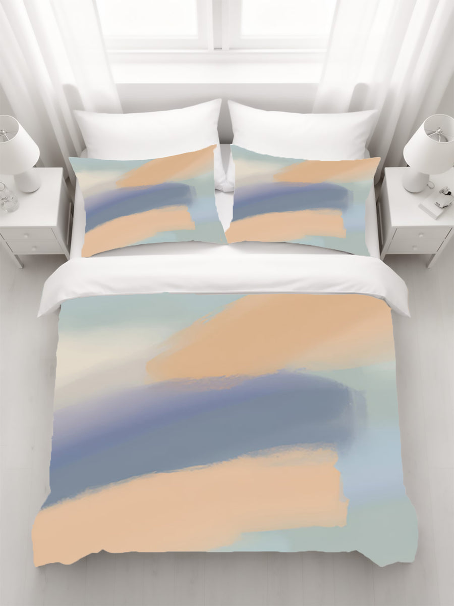 Muted Multicolor Abstract Brush Pattern Duvet Cover
