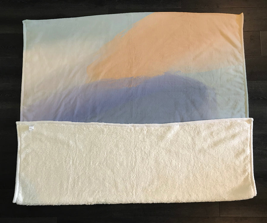Muted Multicolor Abstract Brush Pattern Fleece Sherpa Blanket