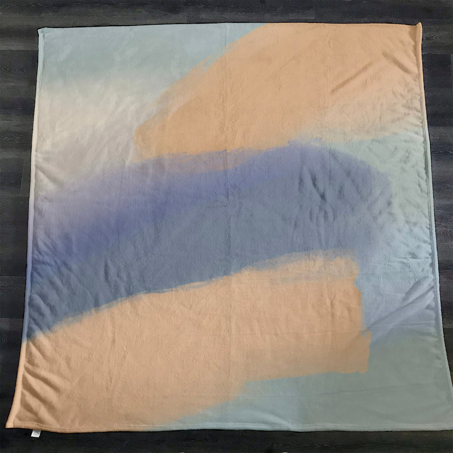 Muted Multicolor Abstract Brush Pattern Fleece Sherpa Blanket