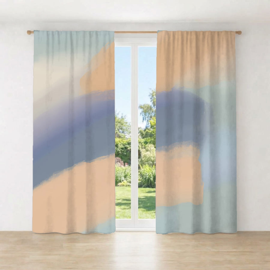 Muted Multicolor Abstract Brush Pattern Window Curtains
