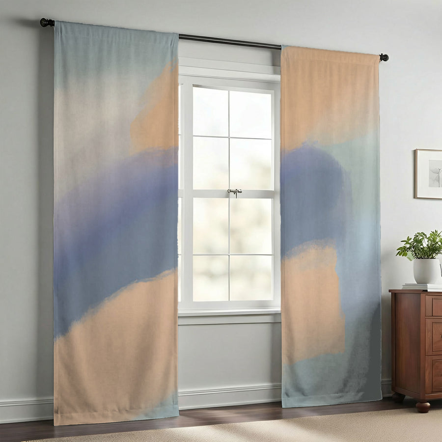 Muted Multicolor Abstract Brush Pattern Window Curtains