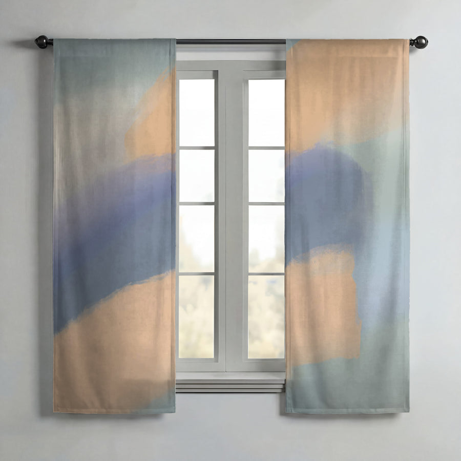 Muted Multicolor Abstract Brush Pattern Window Curtains