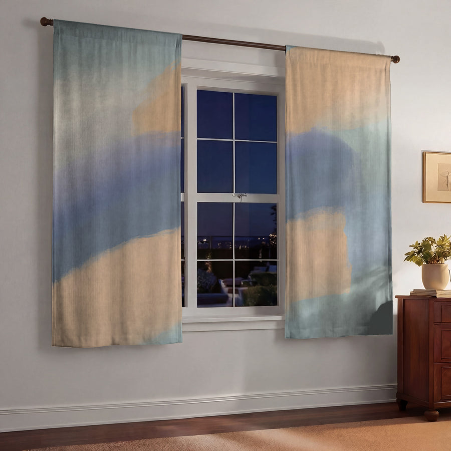 Muted Multicolor Abstract Brush Pattern Window Curtains