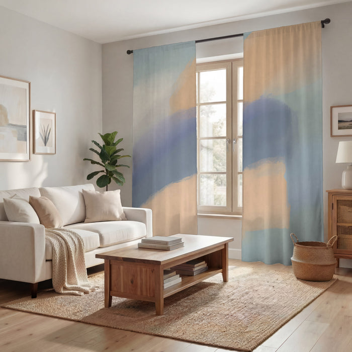 Muted Multicolor Abstract Brush Pattern Window Curtains