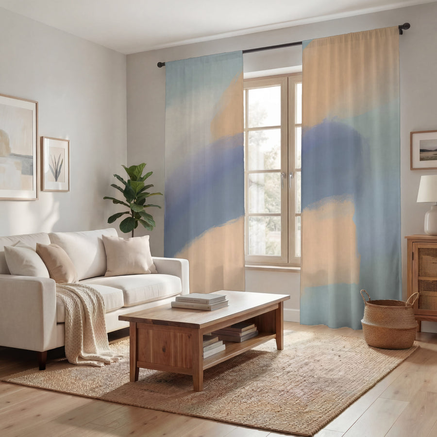 Muted Multicolor Abstract Brush Pattern Window Curtains