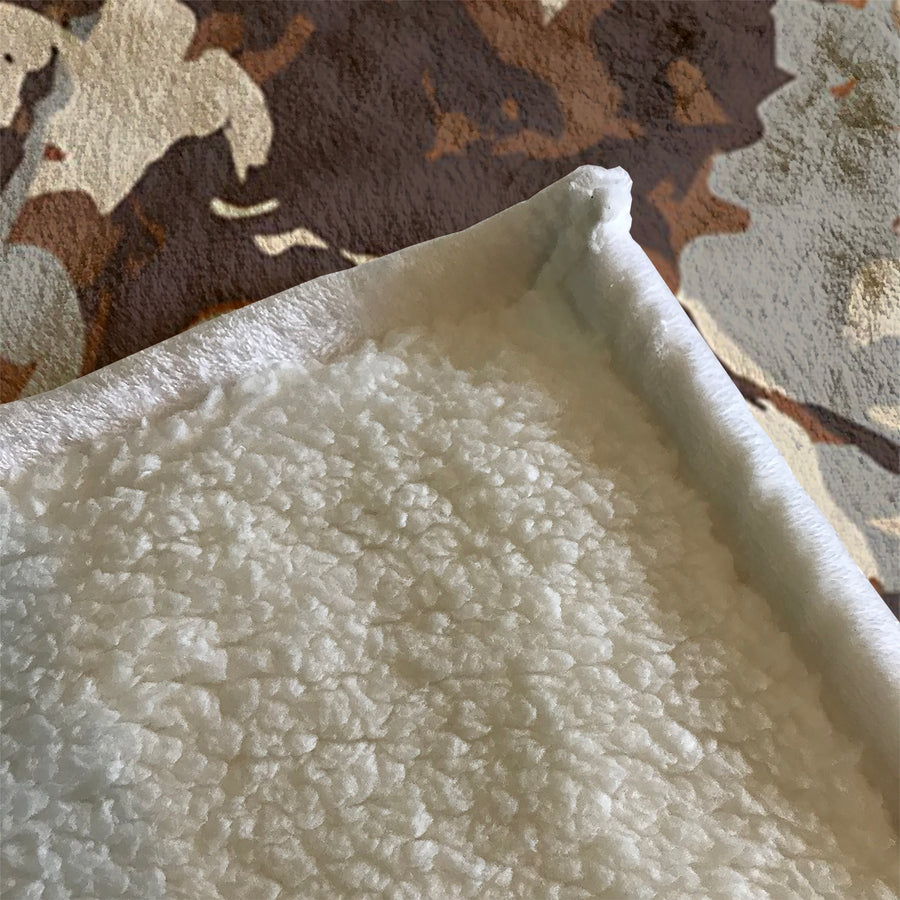 Brown Organic Camo Texture Pattern Fleece Sherpa Blanket