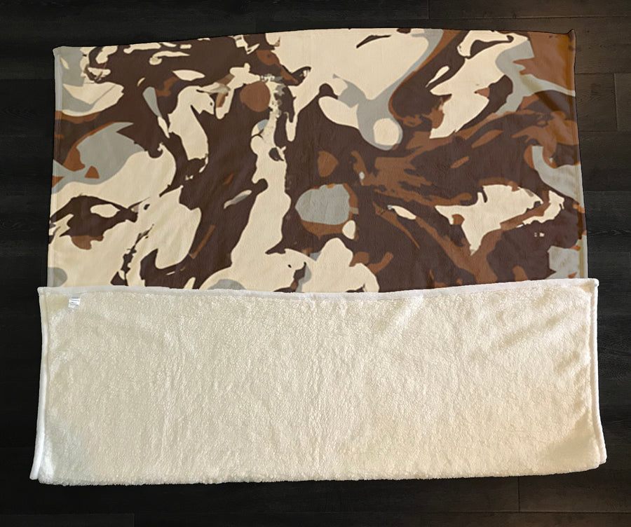 Brown Organic Camo Texture Pattern Fleece Sherpa Blanket