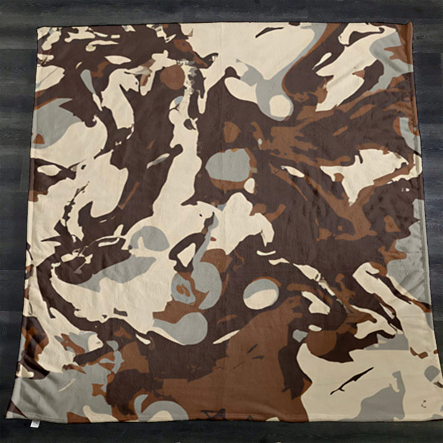 Brown Organic Camo Texture Pattern Fleece Sherpa Blanket