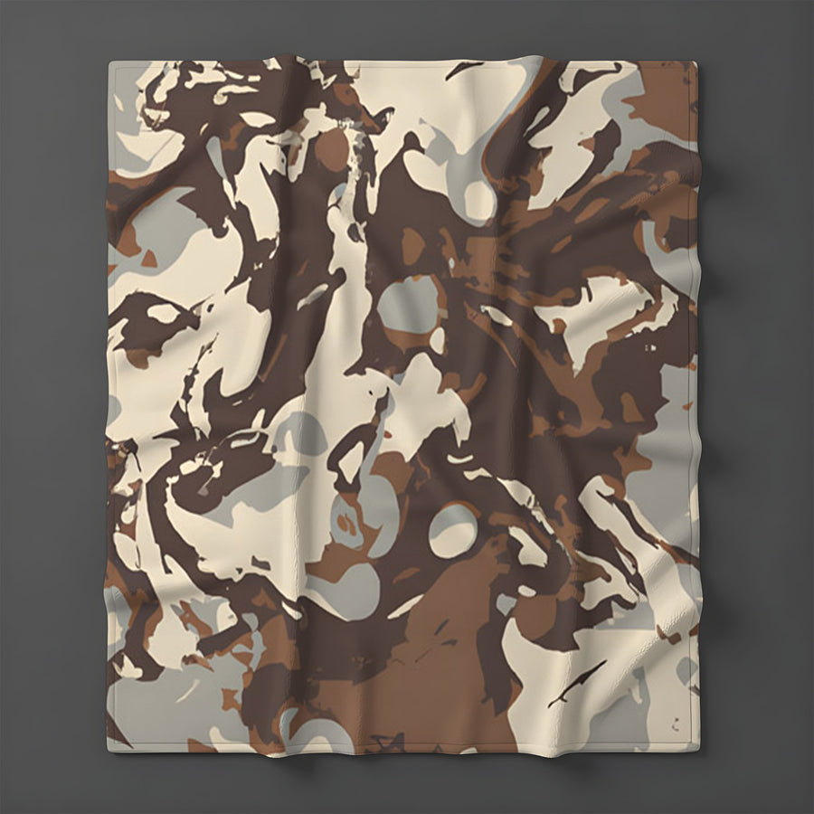 Brown Organic Camo Texture Pattern Fleece Sherpa Blanket