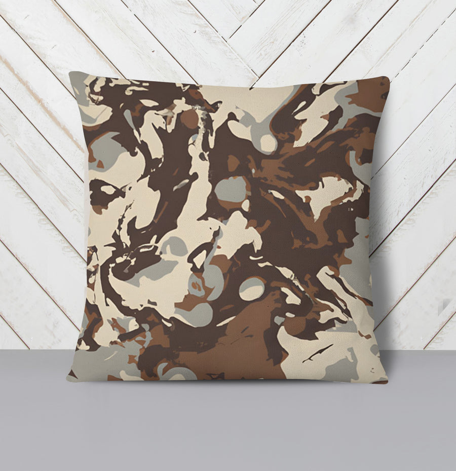 Brown Organic Camo Texture Pattern Throw Pillow Cover