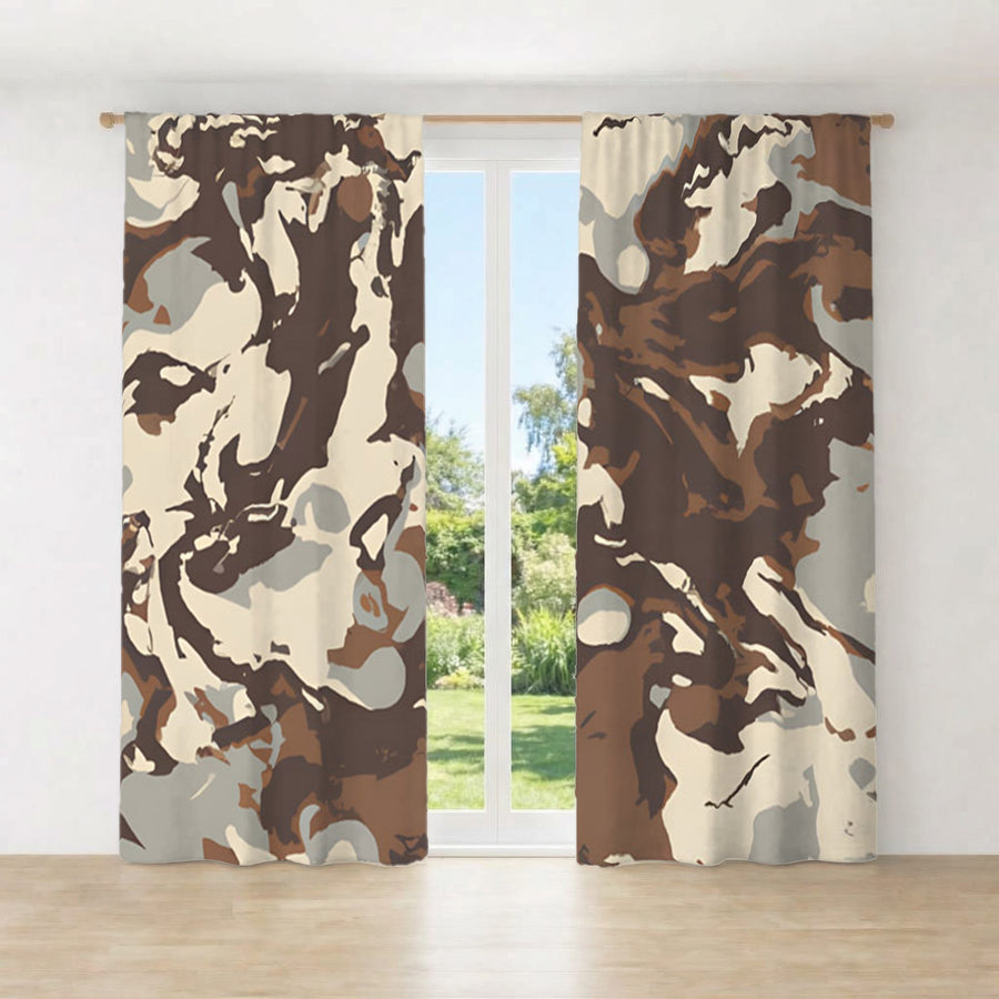 Brown Organic Camo Texture Pattern Window Curtains