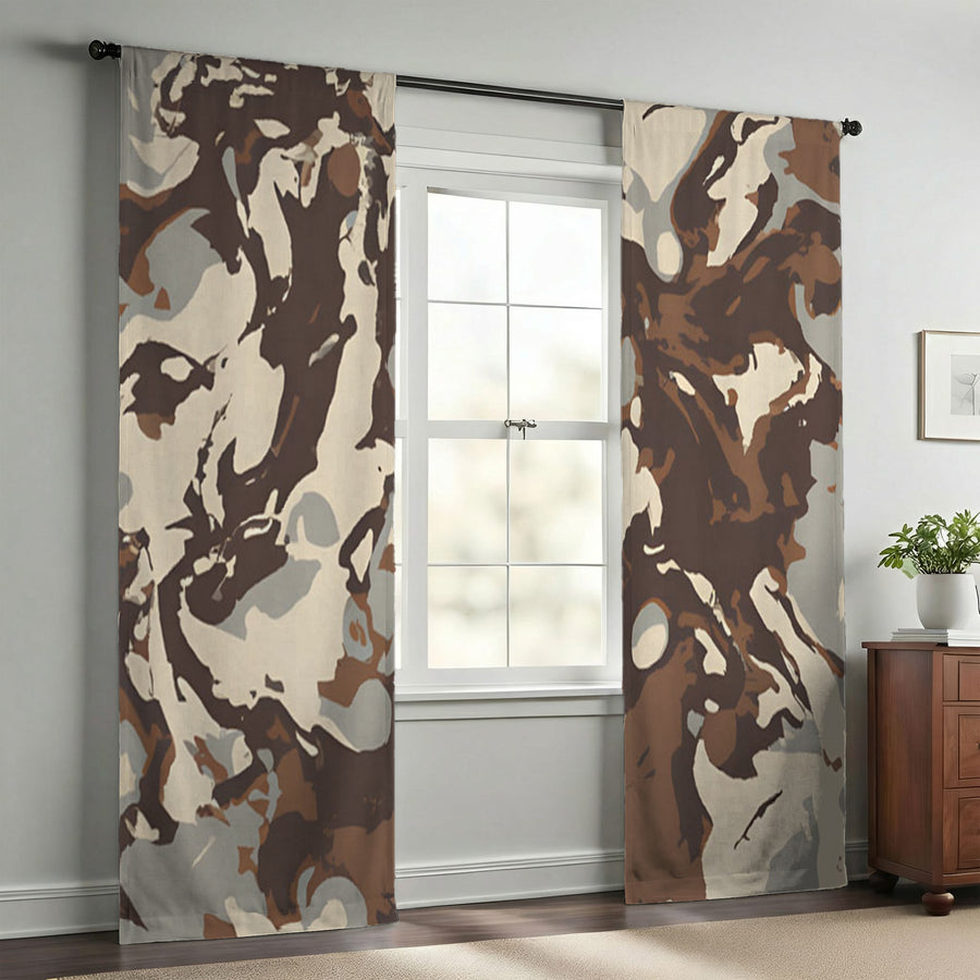 Brown Organic Camo Texture Pattern Window Curtains