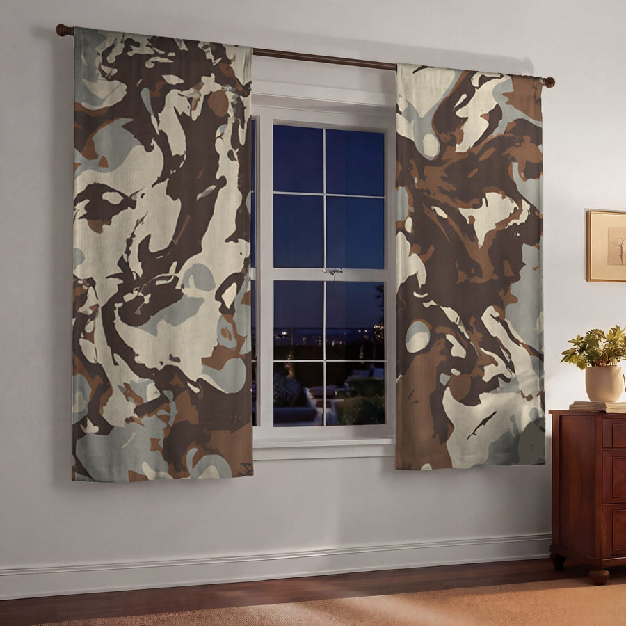 Brown Organic Camo Texture Pattern Window Curtains