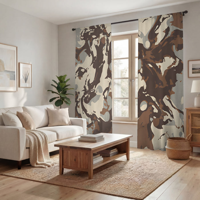 Brown Organic Camo Texture Pattern Window Curtains