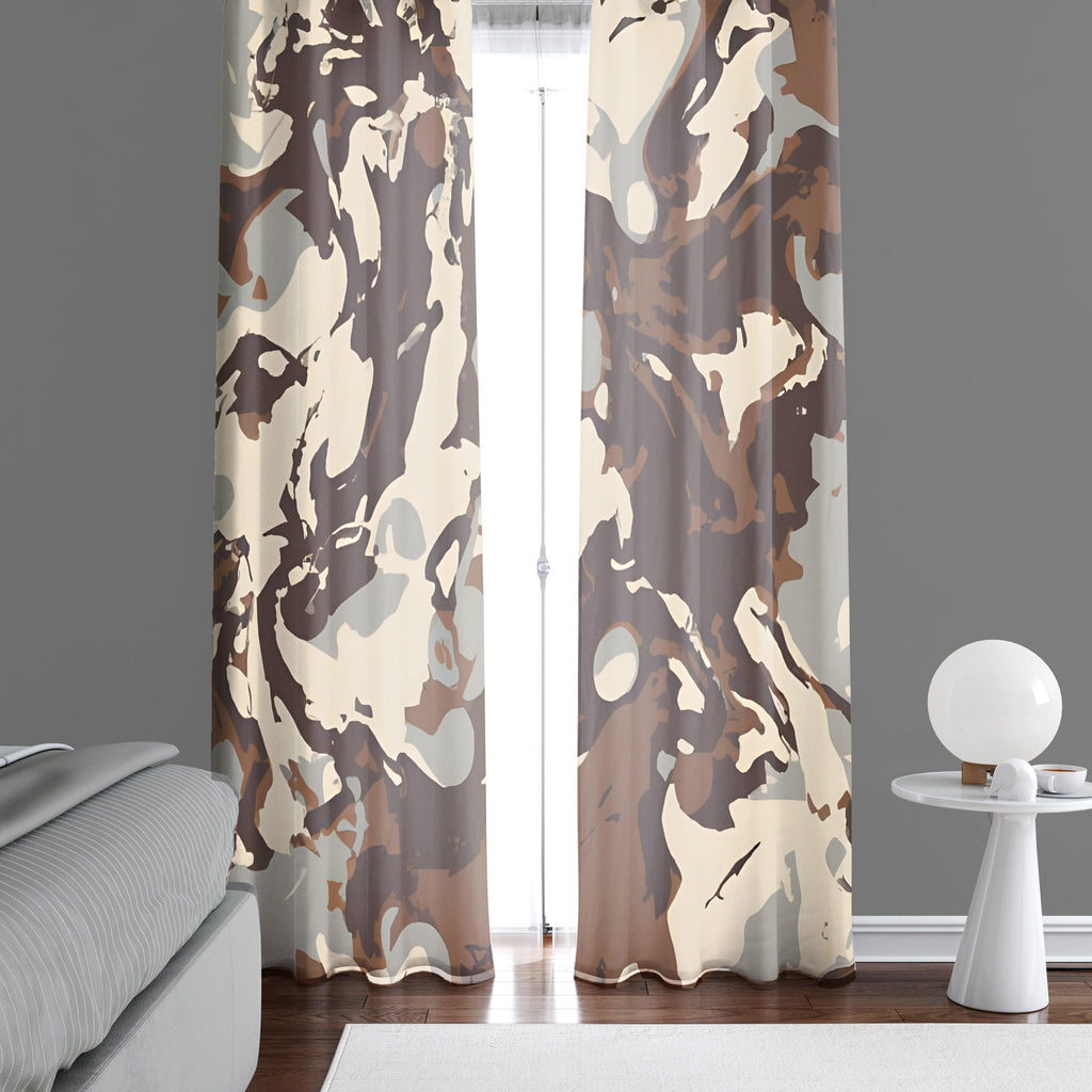 Color Swirl Window Curtains - Beige, Brown and Gray Arrid Camo - Deja Blue Studios