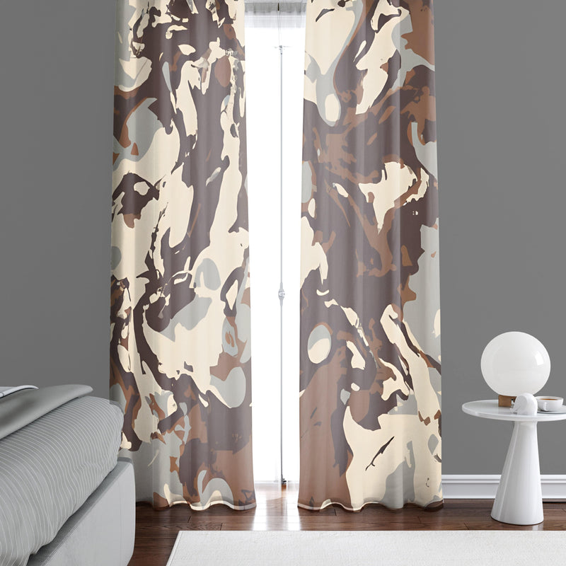 Color Swirl Window Curtains - Beige, Brown and Gray Arrid Camo - Deja Blue Studios
