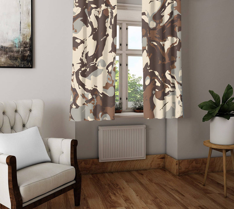 Color Swirl Window Curtains - Beige, Brown and Gray Arrid Camo - Deja Blue Studios