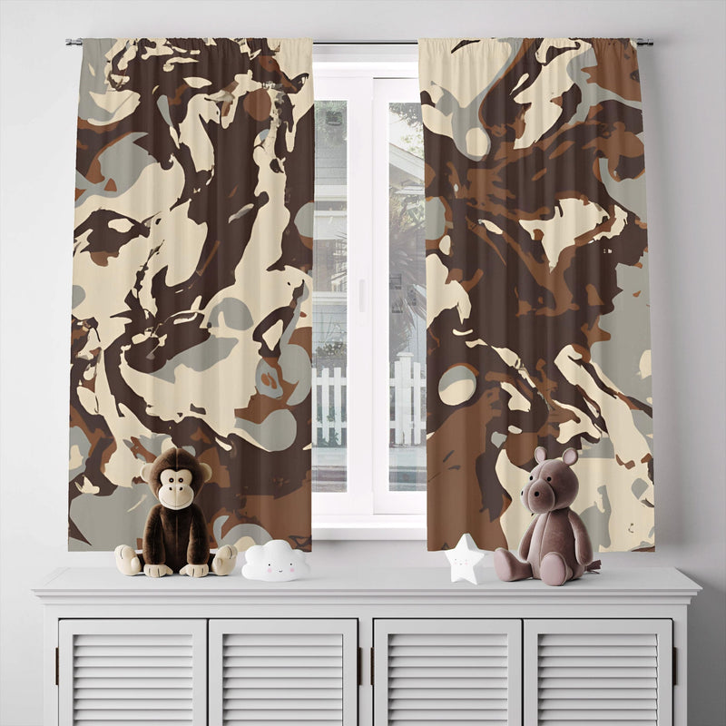 Color Swirl Window Curtains - Beige, Brown and Gray Arrid Camo - Deja Blue Studios