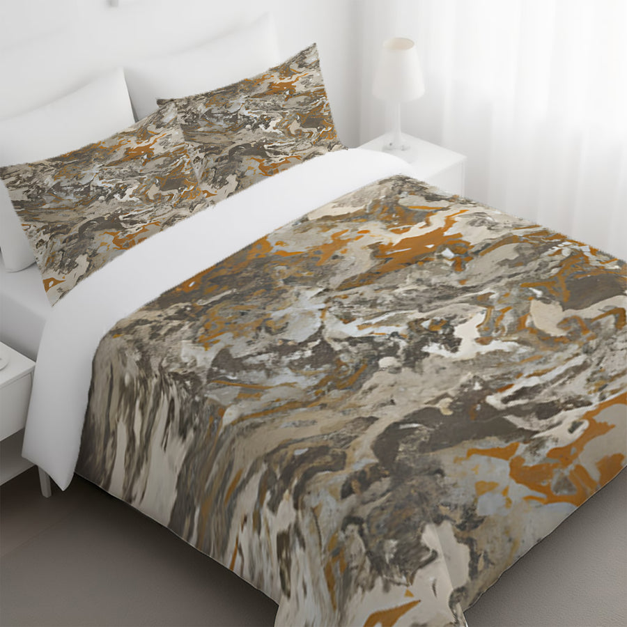 Gray and Beige Marble Camo Pattern Duvet Cover