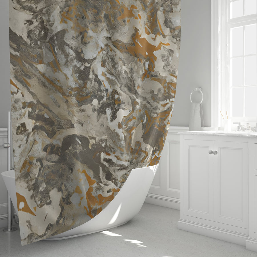 Gray and Beige Marble Camo Pattern Shower Curtain