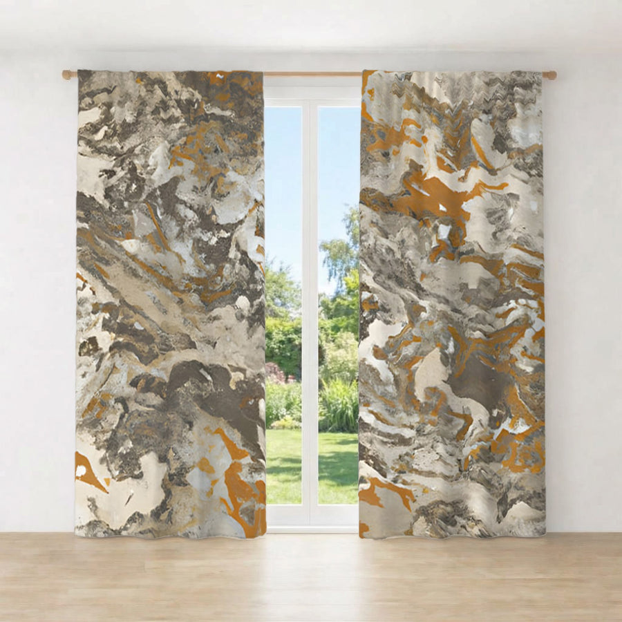 Gray and Beige Marble Camo Pattern Window Curtain