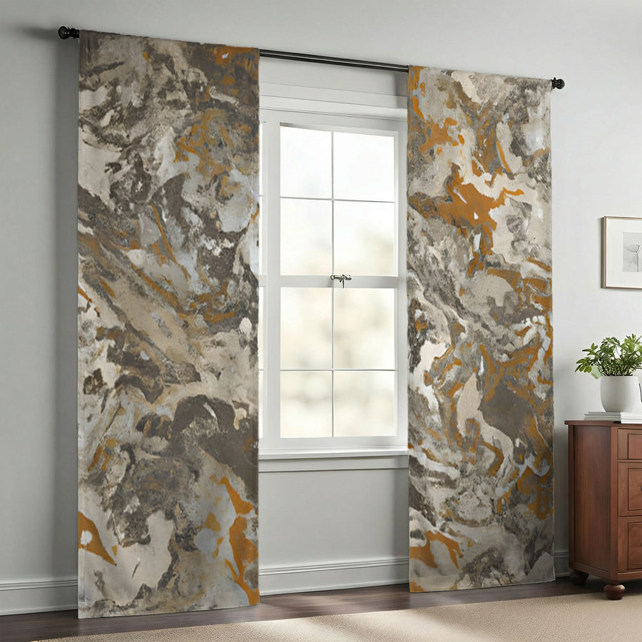 Gray and Beige Marble Camo Pattern Window Curtain