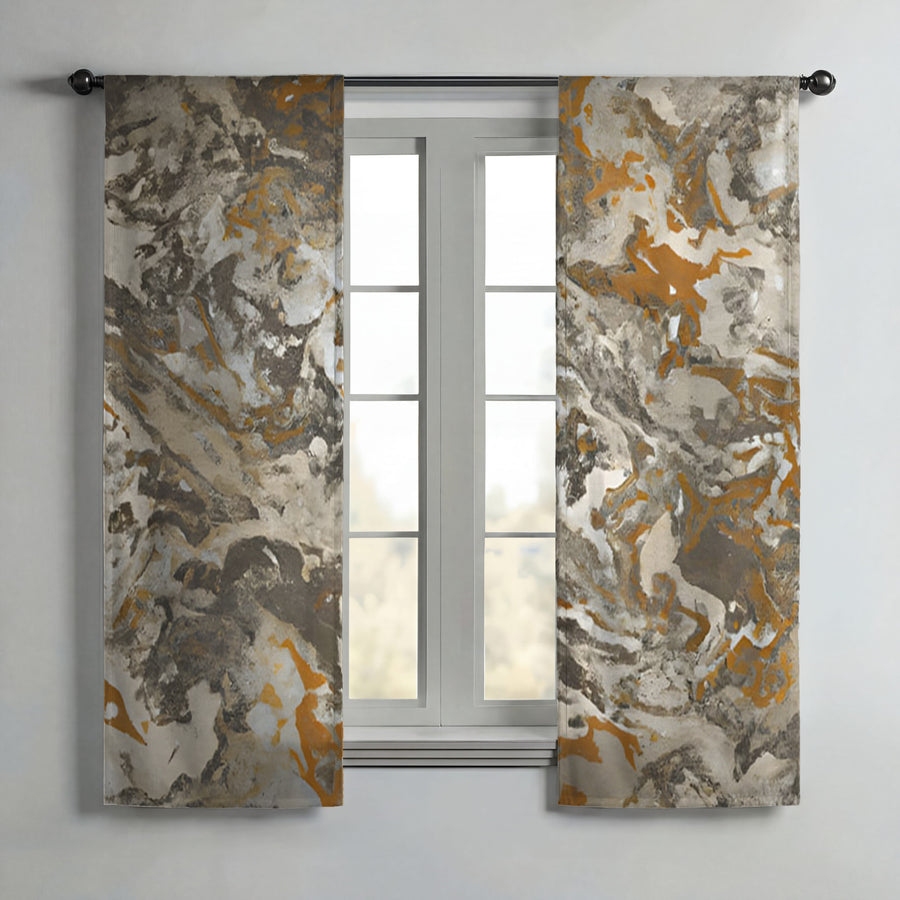 Gray and Beige Marble Camo Pattern Window Curtain