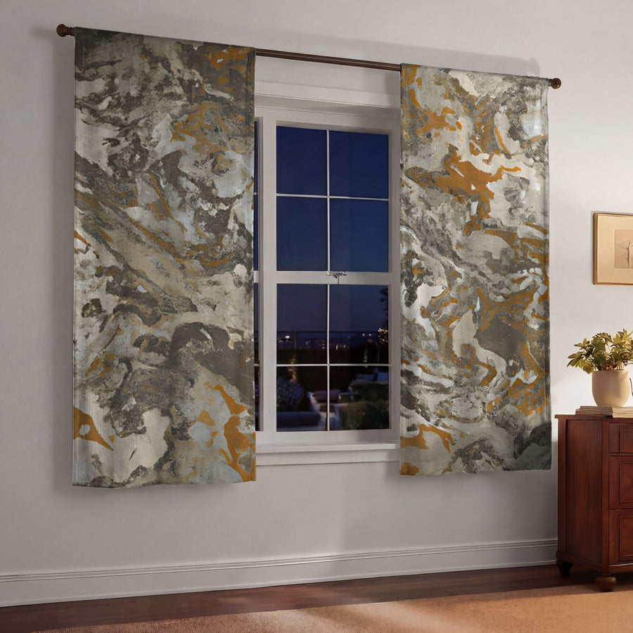 Gray and Beige Marble Camo Pattern Window Curtain
