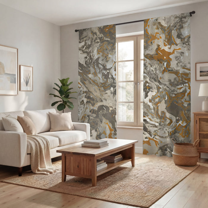 Gray and Beige Marble Camo Pattern Window Curtain