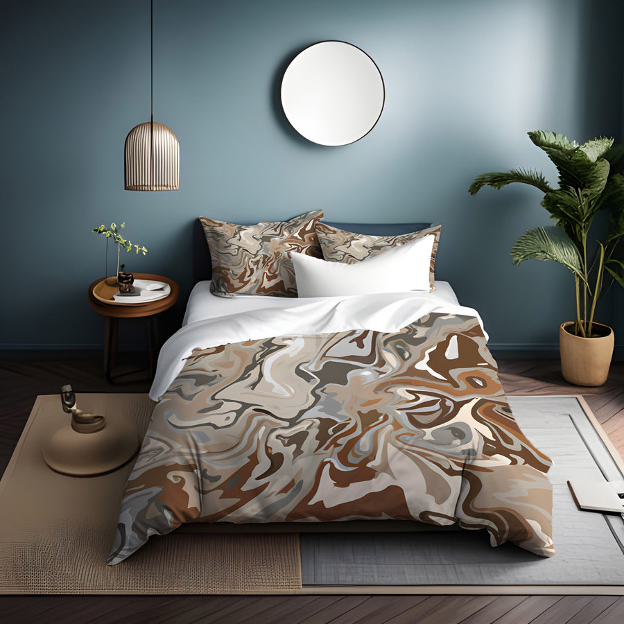Brown Fluid Marble Swirl Pattern Duvet Cover